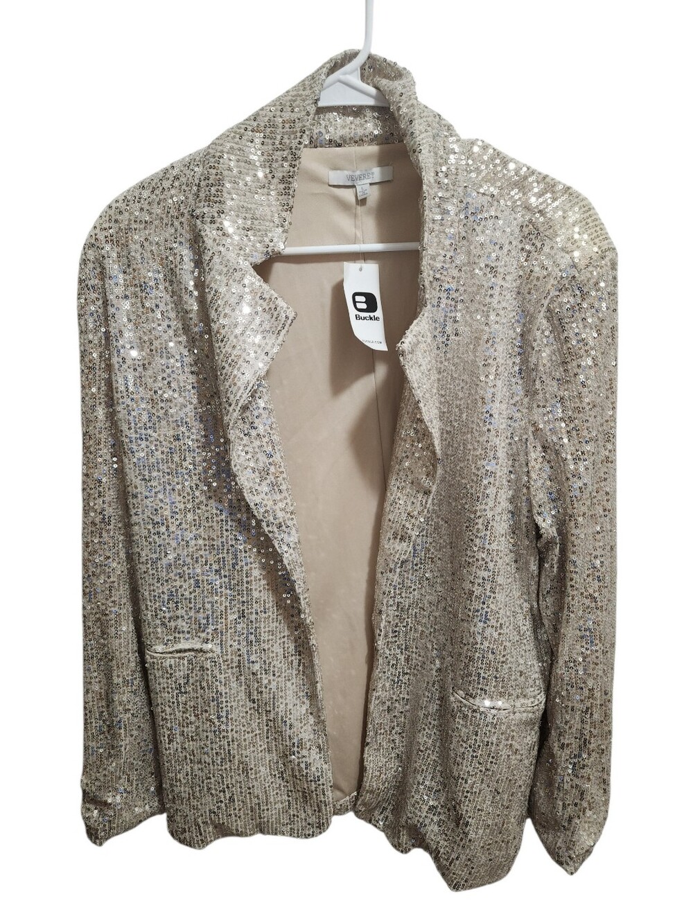 Women's Veveret Sequin Gold Beige Blazer Size Large NWT